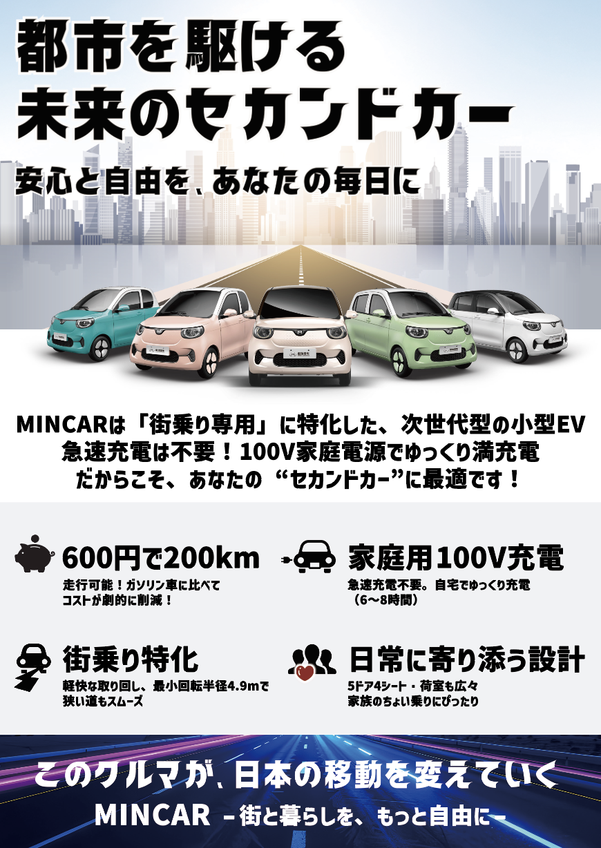 MINCARは街乗り専用に特化した次世代型の小型EVです